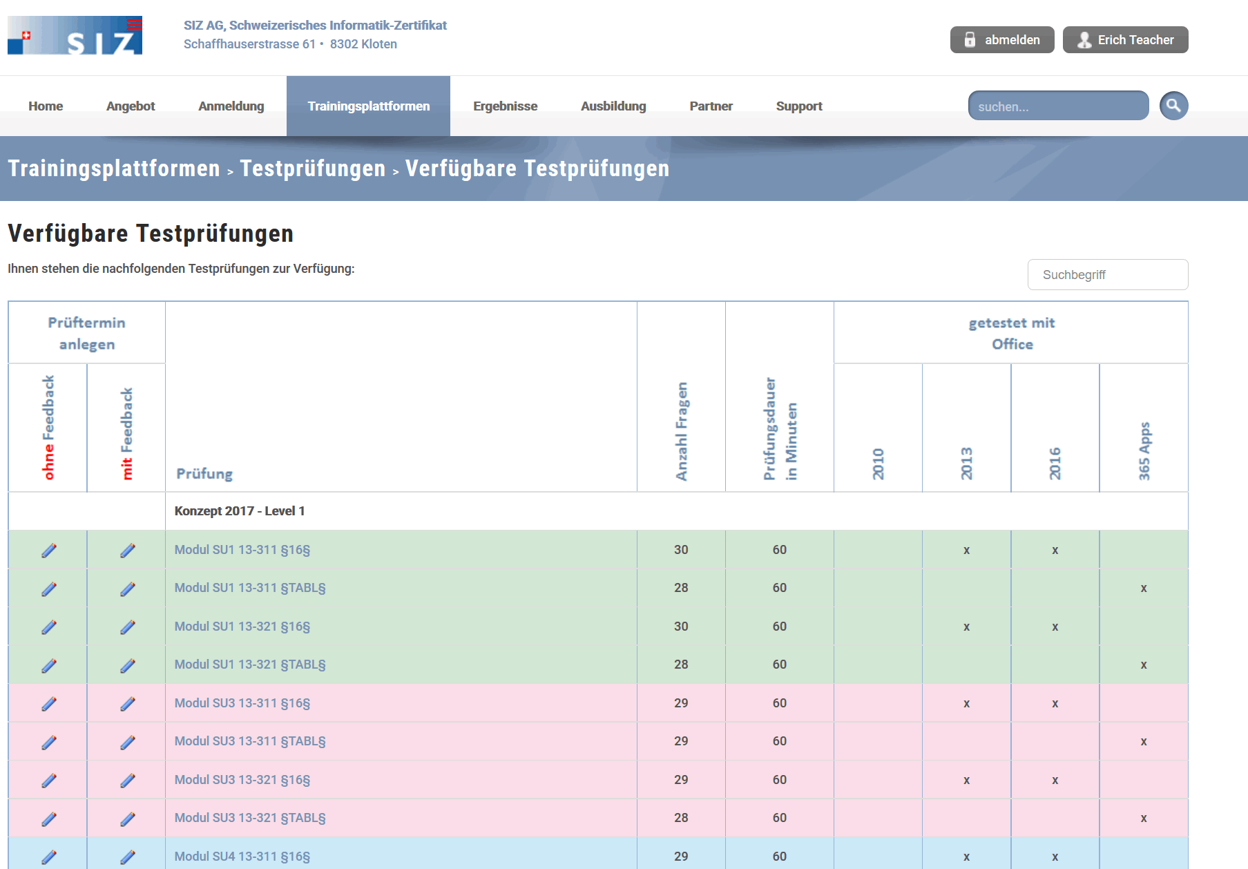 Verfügbare Testprüfungen